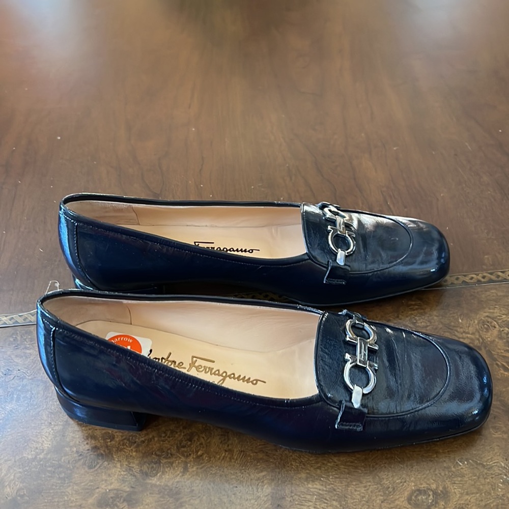 Salvatore Ferragamo Navy Blue Patent Leather Bit Loafers - Picture 5 of 12